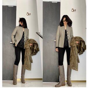 AmandaX Italian Lambskin Quilted Leather Jacket Luxury Slim-Fit Padded Coat M